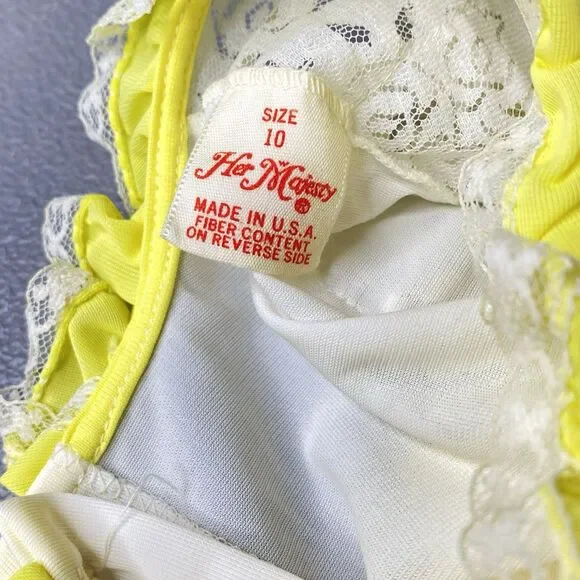 Vintage HER MAJESTY Nightgown Lot Girls 60s 70s Lace Long Yellow Pink Size 10 12 - Picture 4 of 16